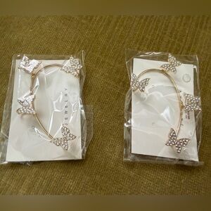 Gold Butterfly Ear Cuffs with Crystals NWT